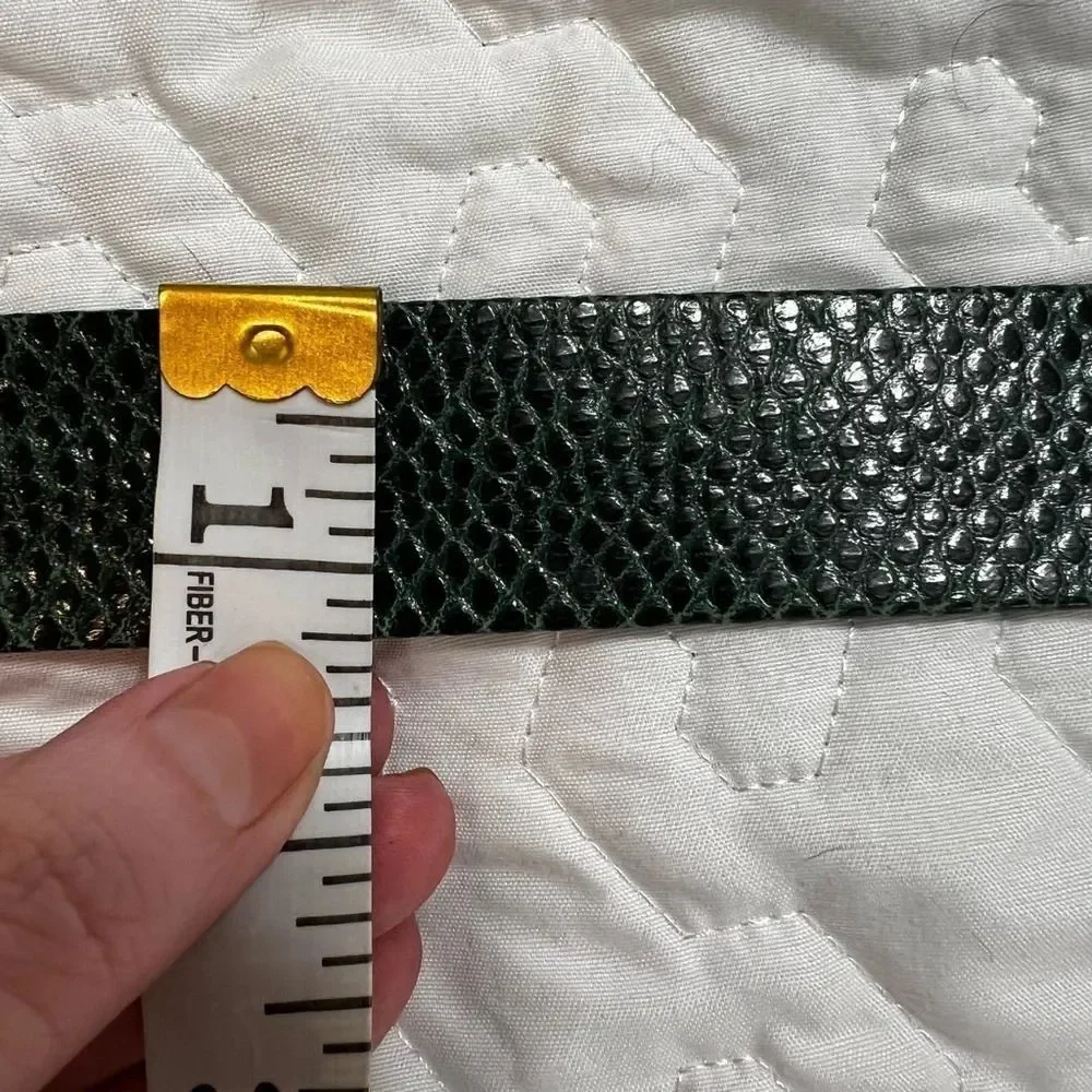 Vintage snake skin belt green and gold brass small high waist clip loop